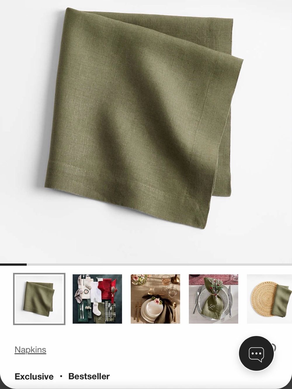 Crate&Barrel Moss Green Linen Napkins - Set of eight